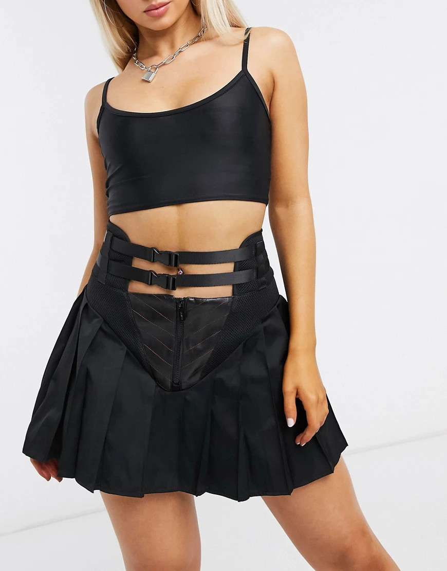 Namilia pleated faux leather mini skirt with buckle detail-Black | ASOS (Global)