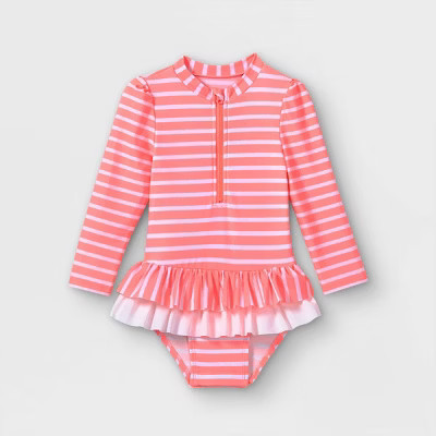 Toddler Girls' Striped Zip-Front One Piece Rash Guard - Cat & Jack™ | Target