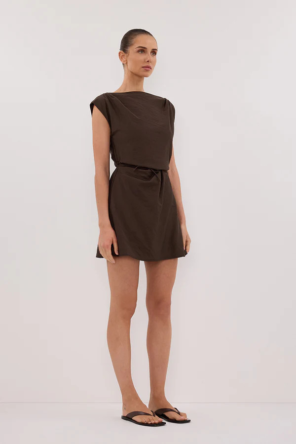 MARMO CHOCOLATE DRAPED MINI DRESS | DISSH