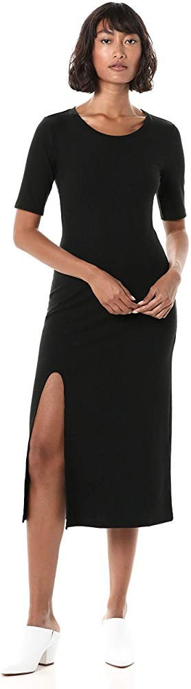 Women's Angela Fitted Short Sleeve Ribbed Crew Neck Midi Dress | Amazon (US)