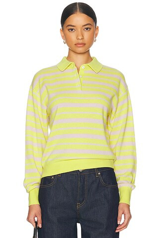 Guest In Residence Collegiate Stripe Polo Cashmere Sweater in Lemon Combo | FWRD | FWRD 