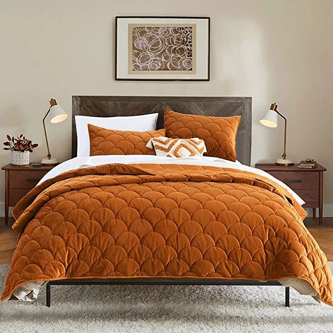 HORIMOTE HOME Velvet Quilt Set King Size, Caramel Gold Luxury Velvet Comforter Set 3 Pieces Soft ... | Amazon (US)