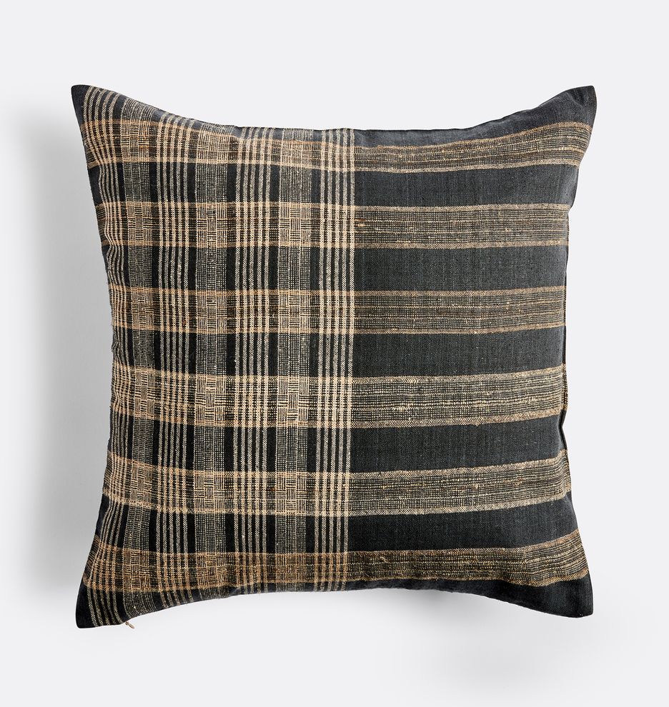 Neutral Plaid Handspun Raw Silk Pillow Cover | Rejuvenation