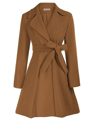 Kate Kasin Women Dress Coat Lapel Trench Coat Fall Winter Pea Coats A-Line Coat Fashion 2024 Caramel M | Amazon (US)