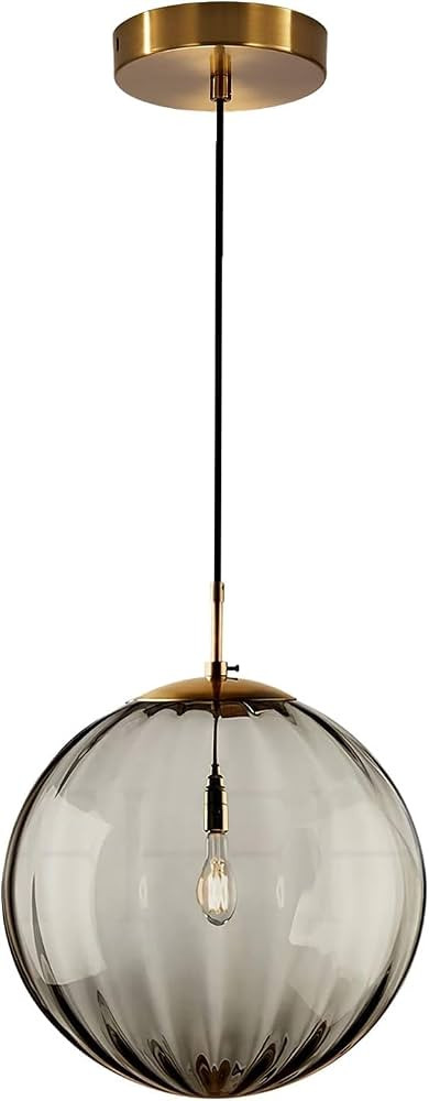 KCO Lighting MCM Brass 9.8\u201d Smoke Gray Ribbed Glass Globe Pendant Light | Amazon (US)