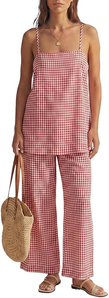 MAKABO Women's Two Piece Beach Vacation Pant Set Summer, Comfy Travel Outfits Casual Tank Top Set... | Amazon (US)