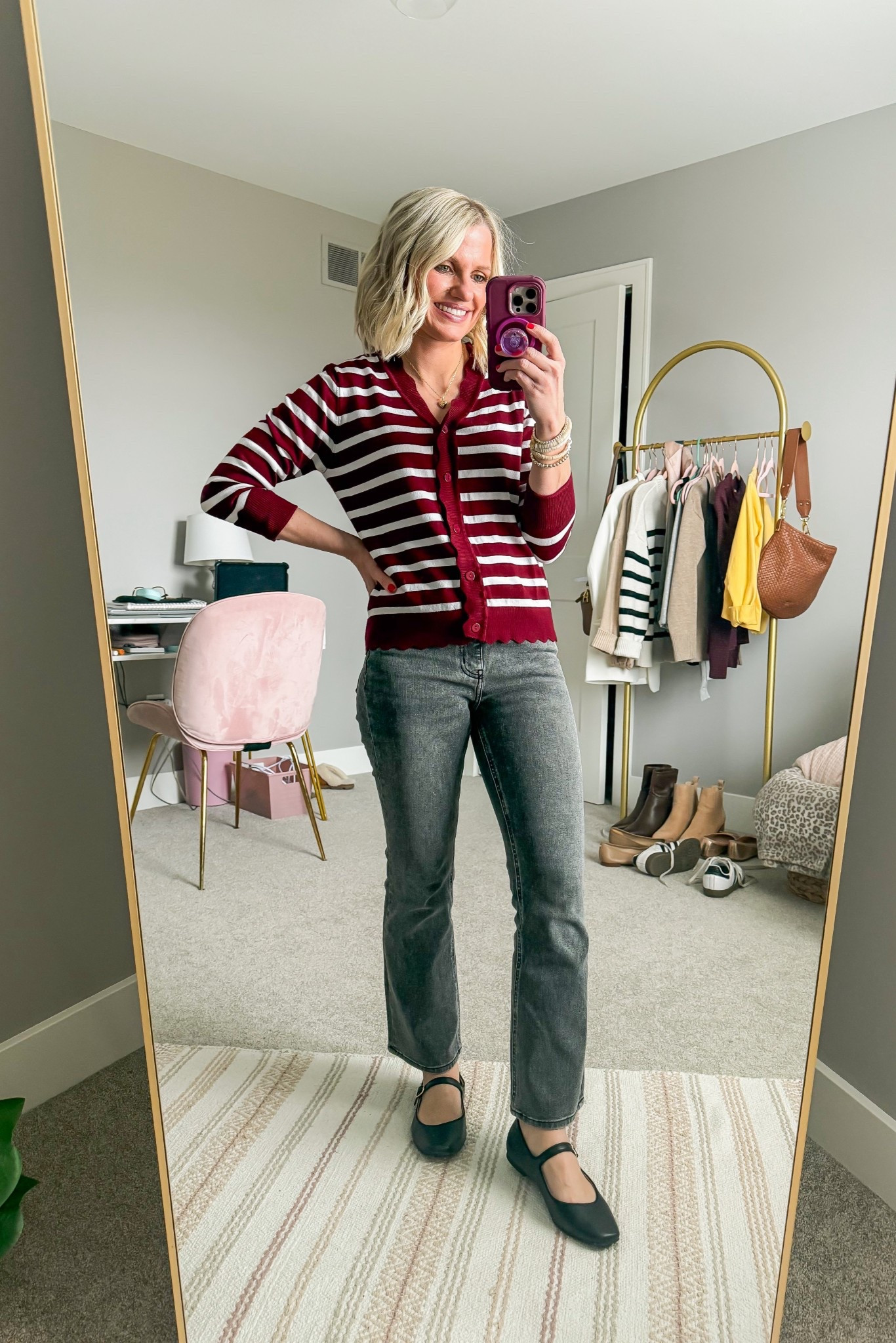 I love how this striped cardigan pairs with gray jeans! 
Jeans- 25/28”
Cardigan- small

#LTKPetite #LTKOver40 #LTKootd