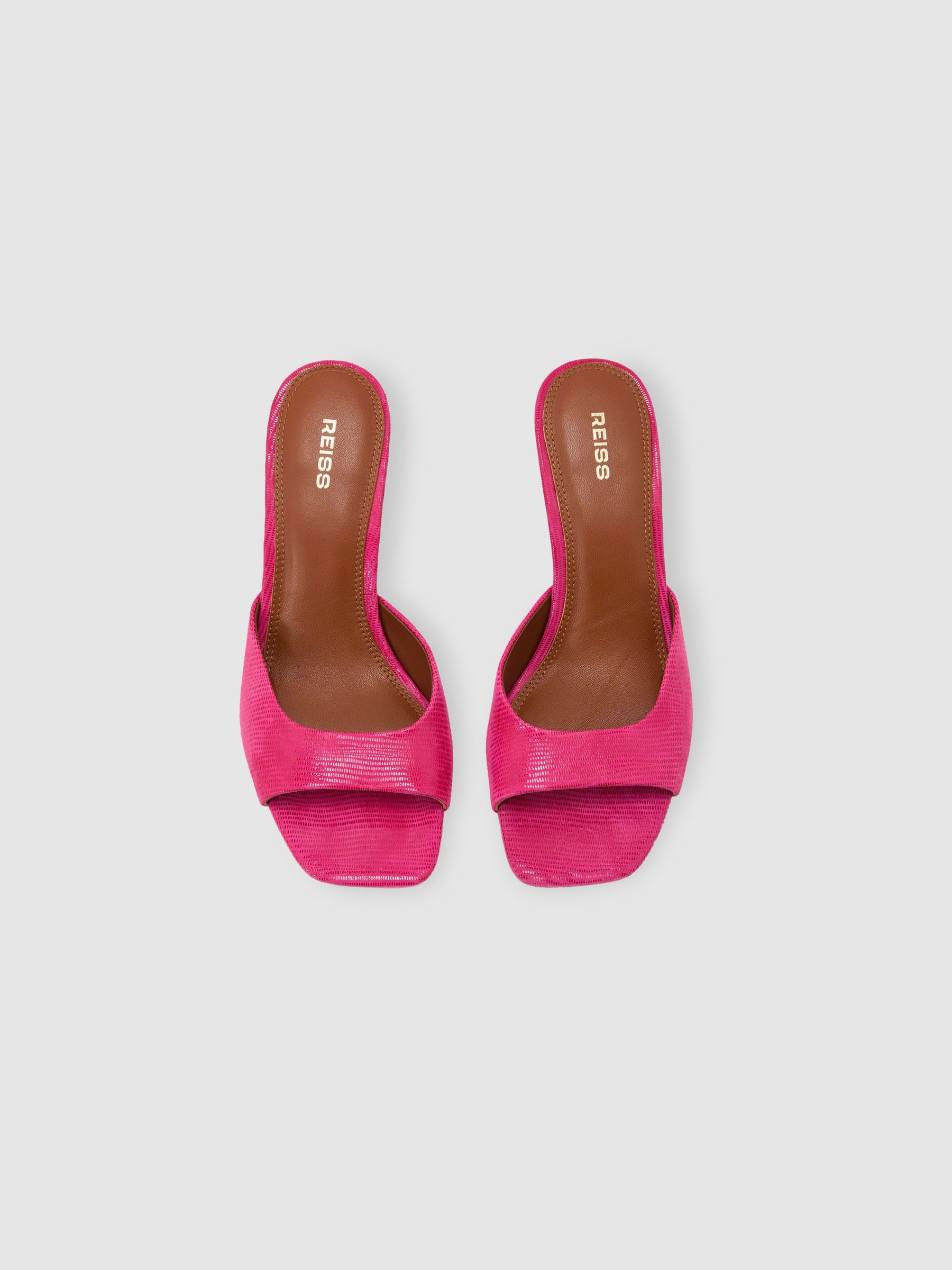 Textured Open-Toe Heeled Mules in Pink | Reiss DE