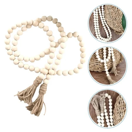 58in Wood Bead Garland Farmhouse Beads Wood Garland with Tassels Natural Prayer Beads Boho Beads Rus | Walmart (US)