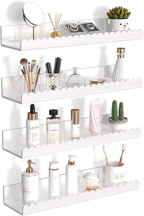 4Pack 12 Inch White Scalloped Acrylic Floating Wall Shelves | Amazon (US)