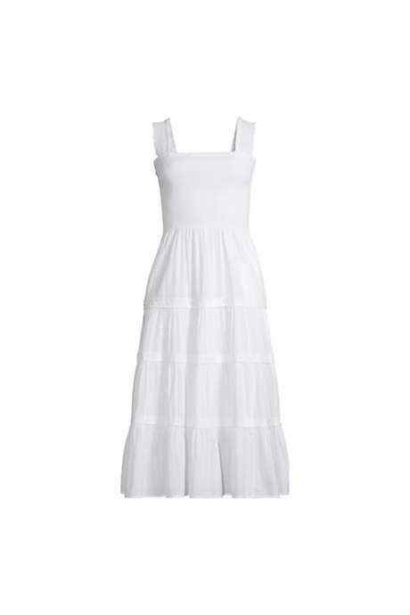 Women's Plus Size Sleeveless Cotton Poplin Smocked Dress | Lands' End (US)