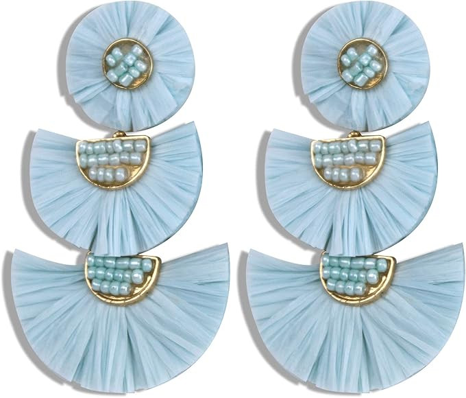 Statement Earrings Beaded Raffia Palm Bohemian Drop Dangle Earrings for women | Amazon (US)
