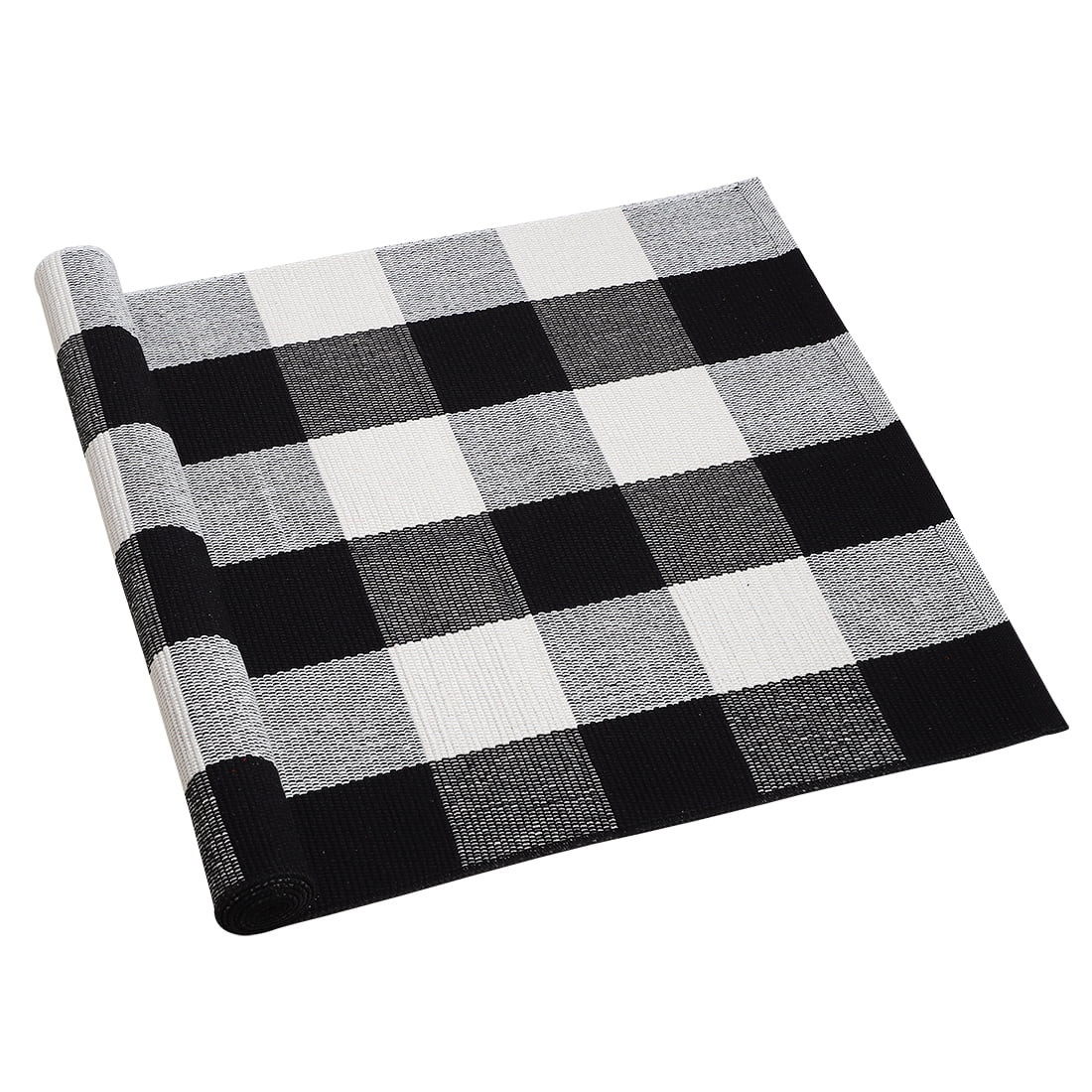 PiccoCasa Cotton Area Rug Plaid Doormat Rug, Black & White, 51"x 24" - Walmart.com | Walmart (US)