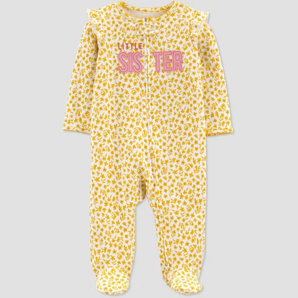 Baby Girls' Floral "Little Sister" Interlock Footed Pajama - Just One You® made by carter's Gold | Target