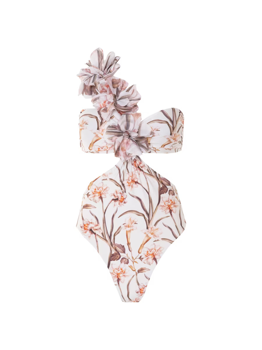 Botanic Retro Flower Appliqué One-Piece Swimsuit | Saks Fifth Avenue