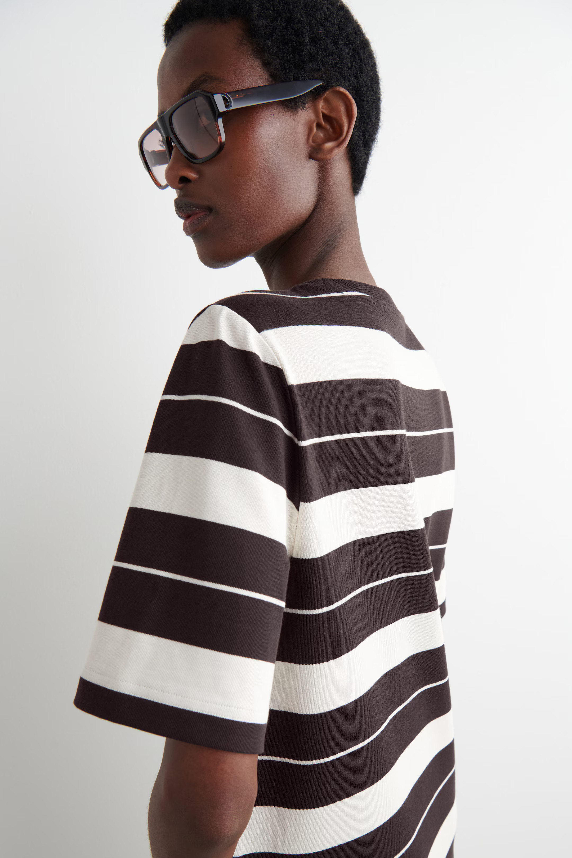 COTTON MIDI T-SHIRT DRESS - BROWN / WHITE / STRIPED | COS UK