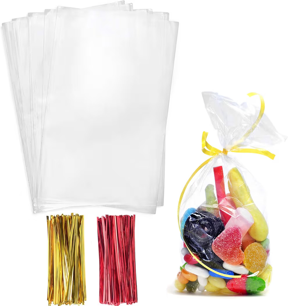 Morepack Cellophane Treat Bags,5x11 Inches 200 Pcs Clear Cellophane Bags with Twist Ties | Amazon (US)