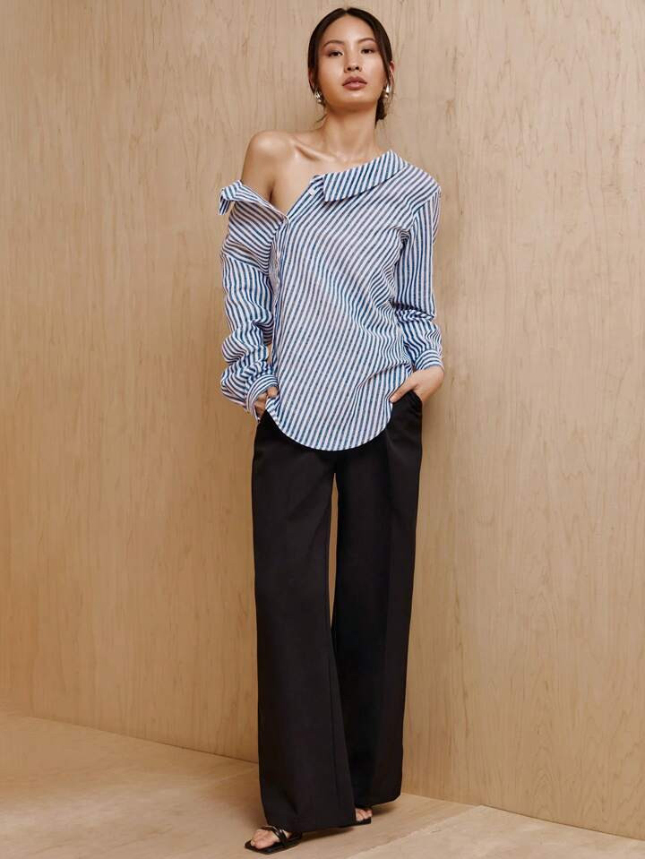 MONSE JADE BREYON Striped Print Button Front Shirt | SHEIN