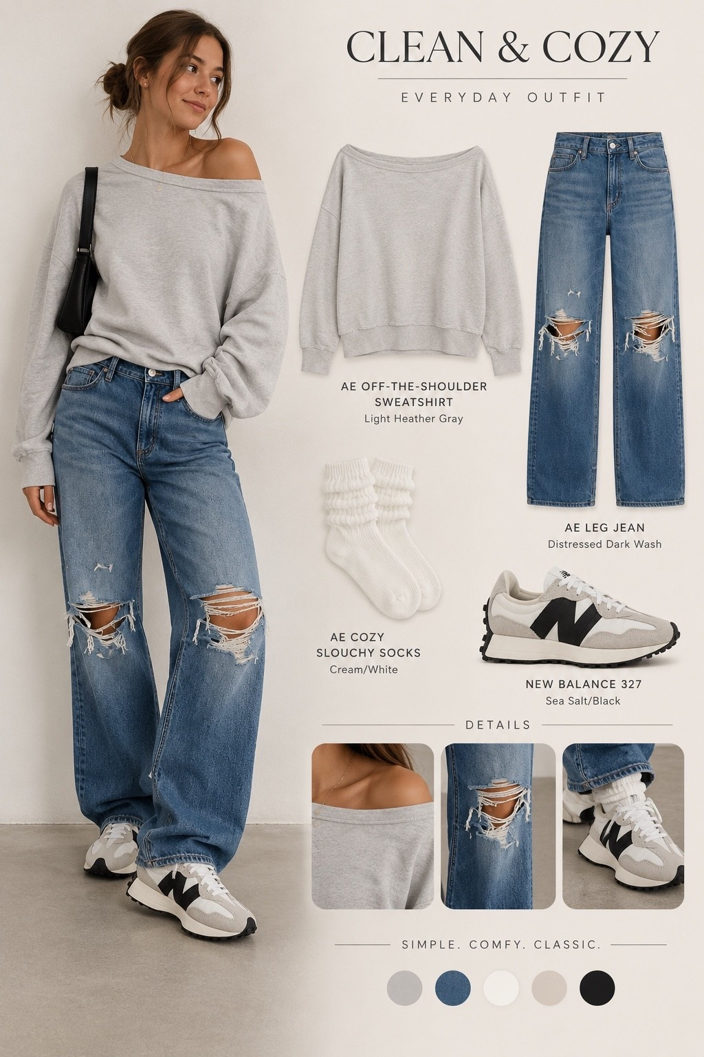 Casual, cozy & so easy to wear. 
The perfect everyday combo—slouchy sweatshirt, destroyed wide-leg jeans, cozy socks + New Balance 327s. Simple, comfy and cute without even trying.

#AmericanEagle #AEOStyle #NewBalance327 #CasualStyle #EverydayOutfit #LTKStyle #LTKFinds

#LTKdayinmylife #LTKgrwm