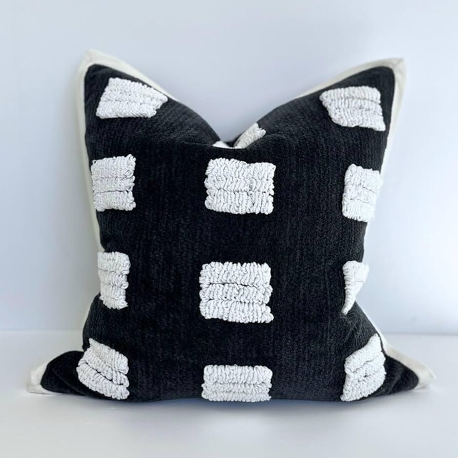 Tufted Boho Throw Pillow Cover, Soft and Luxurious Chenille Fabric, 18x18 inches, Decorative Blac... | Amazon (US)