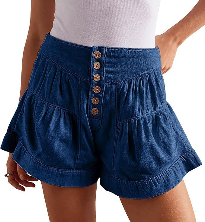 utcoco Women's 2025 Denim Shorts Casual Summer High Waisted Wide Leg Buttons Pleated Ruffle Jean ... | Amazon (US)