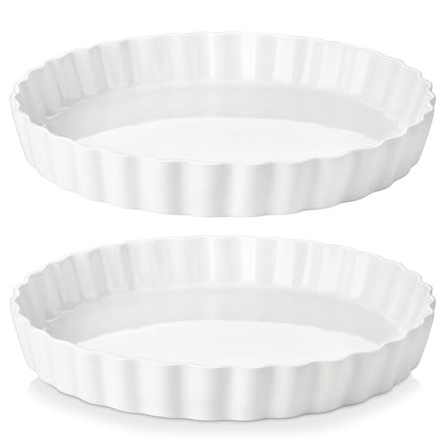 LOVECASA Porcelain Pie Pan Quiche Baking Dish,10 Inch Non-Stick Round Pie Dish Quiche Pan,Tart Pan with Ruffled Edge,Pie Plate for Apple, Quiche, Pot Pies, Tart,Set of 2, White | Amazon (US)