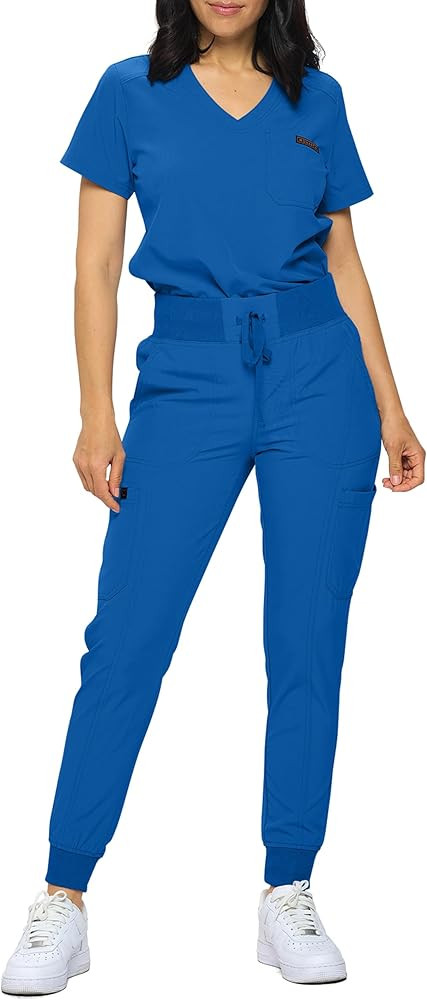 Slim Fit Stretchy Scrubs Women's Jogger Scrub Set Slim Jogger Scrubs with Tuck-In Top for Women | Amazon (US)
