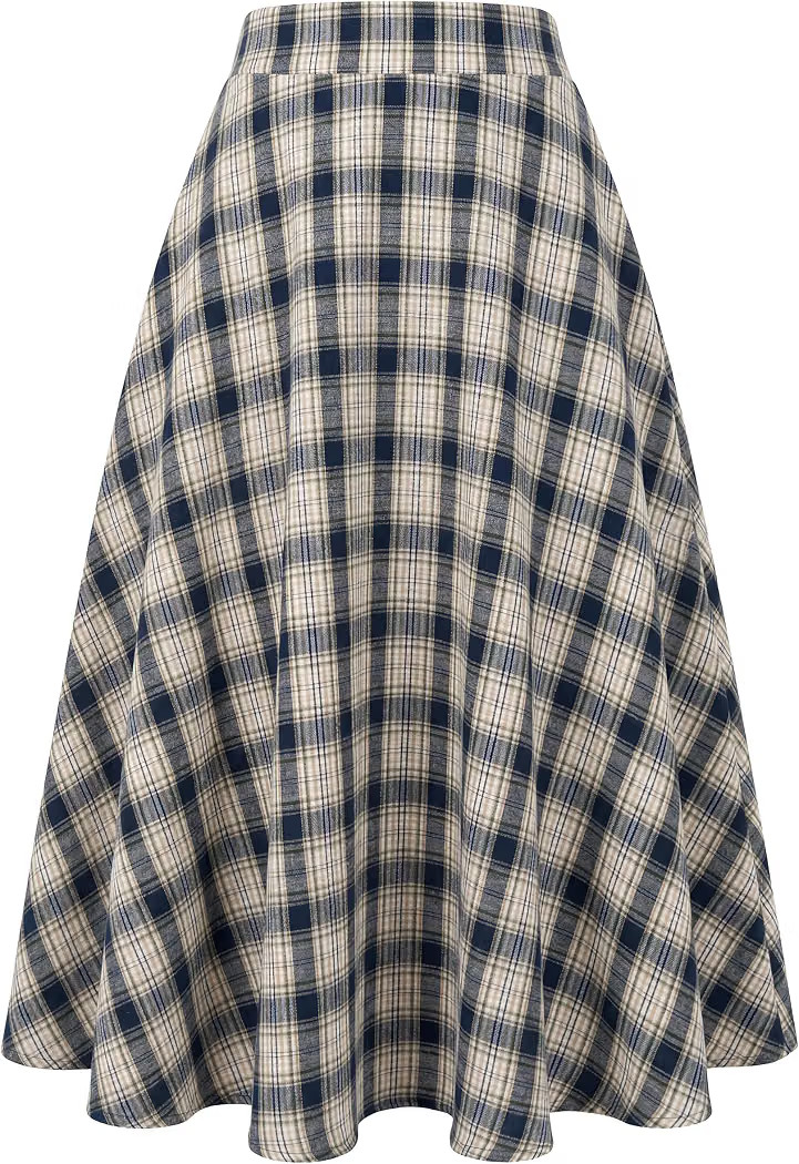 ANRABESS Womens Plaid High Waisted A-Line Midi Skirts with Pockets | Amazon (US)