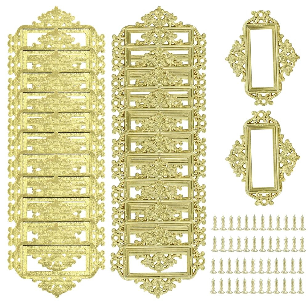 24Pcs Antique Lace-up Label Holder, 2.17" x 1.71" Gold Library File Drawer Tag Office Label Holde... | Amazon (US)