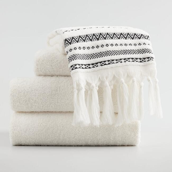 Ivory And Black Geo Striped Zohra Towel Collection | World Market