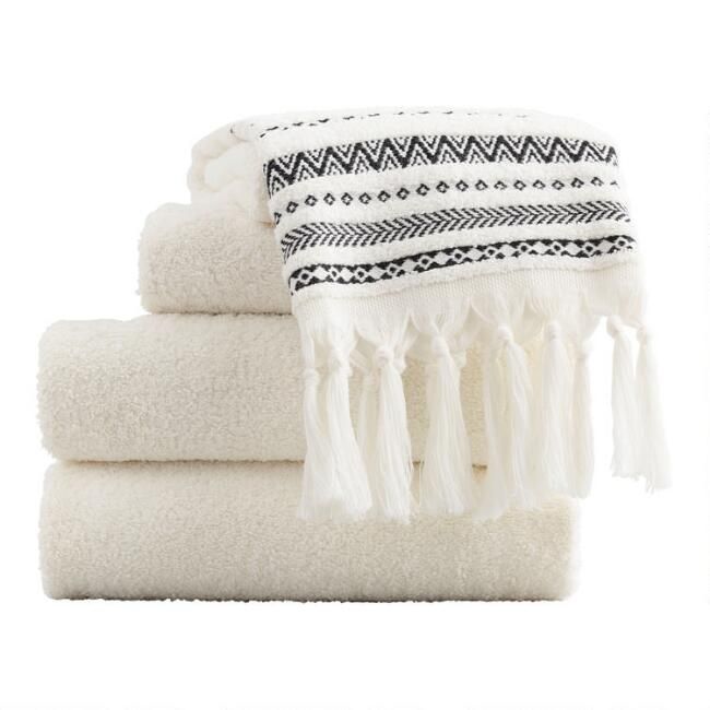 Ivory And Black Geo Striped Zohra Towel Collection | World Market