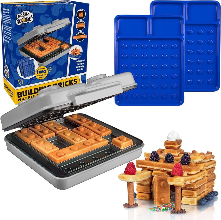 Building Brick Electric Waffle Maker - GREY with 2 Construction Eating Plates - Cook Fun Buildabl... | Amazon (US)