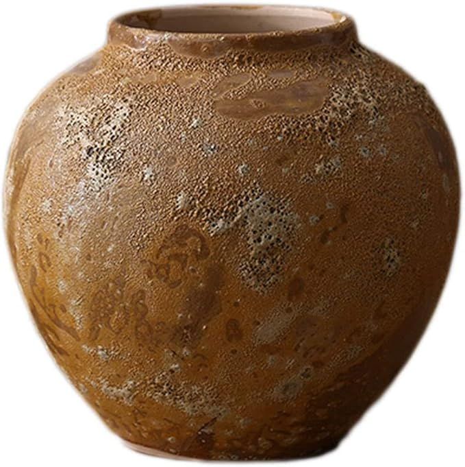 ROBAUN Ornament Vase Vintage Ceramic Modern Handmade Rough Pottery Dried Flower Vase Retro Flower... | Amazon (US)