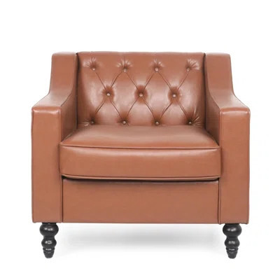 Chic Club Chair Featuring Button Tufting And Diamond Stitch Design, Brown Pu, Sloping Arm Supports, Birch Wood Leg Base, 31.3"w X 32.77"d 31.3"h Sophi | Wayfair North America