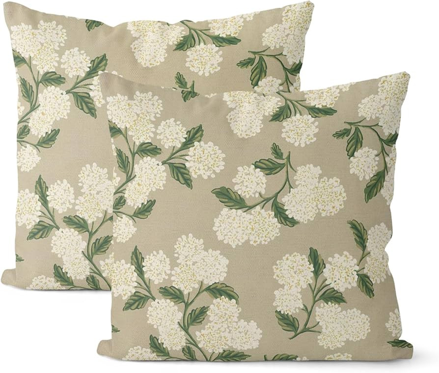 Beige Spring Pillow Covers 18x18 Inch 2 Pcs Khaki Green Hydrangea Flower Decor Throw Pillows Vint... | Amazon (US)