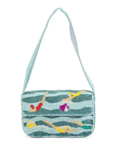 Swimmers With Beach Ball All Over Hand Beaded Shoulder Bag for Women | Leather | Marshalls