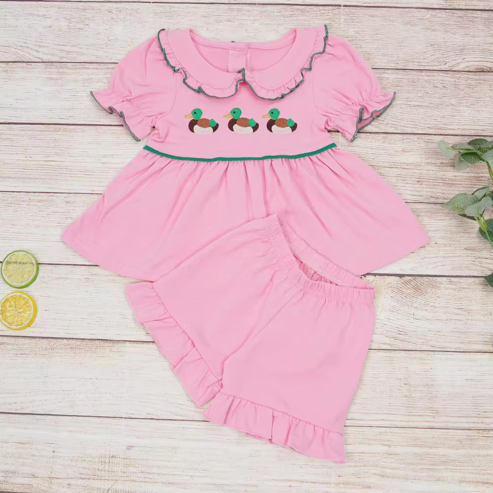 New Arriving Pink Baby Girl Clothes Set 2pcs Cotton Suit Duck Embroidery Bodysuit T-shirt Outfits... | AliExpress (US)