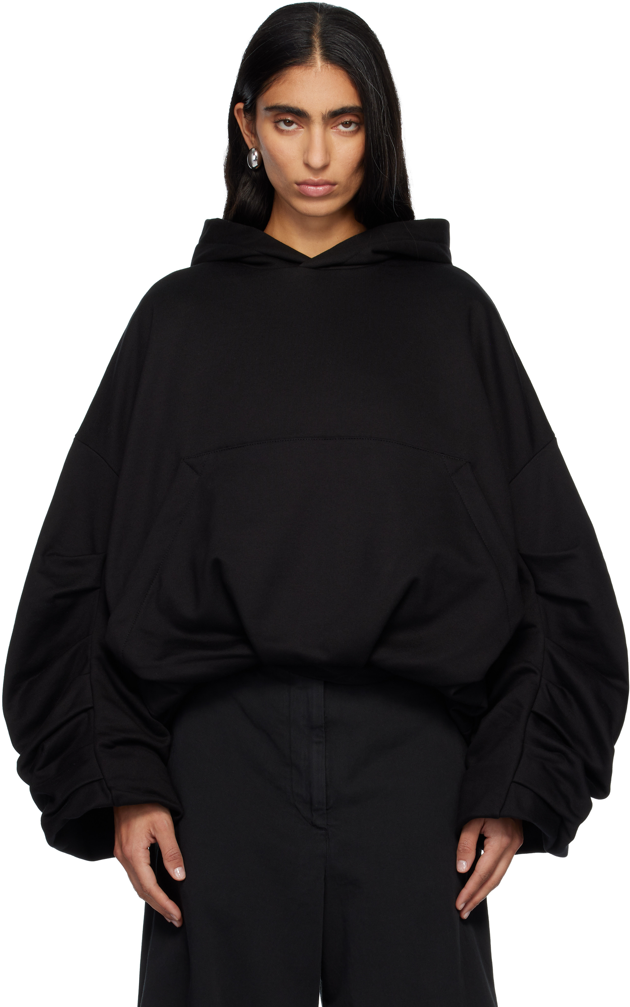 Dries Van Noten Black Draped Hoodie | SSENSE