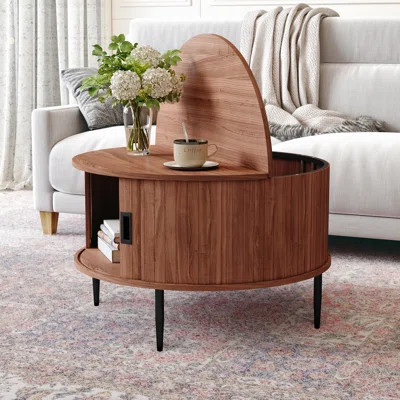 Mid Century Modern Round Coffee Table With Storage and Tambour Door | Wayfair North America