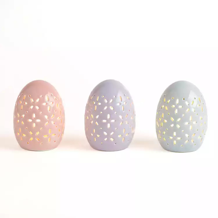 Pre-Lit Ceramic Floral Egg Lanterns, Set of 3 | Kirkland's Home