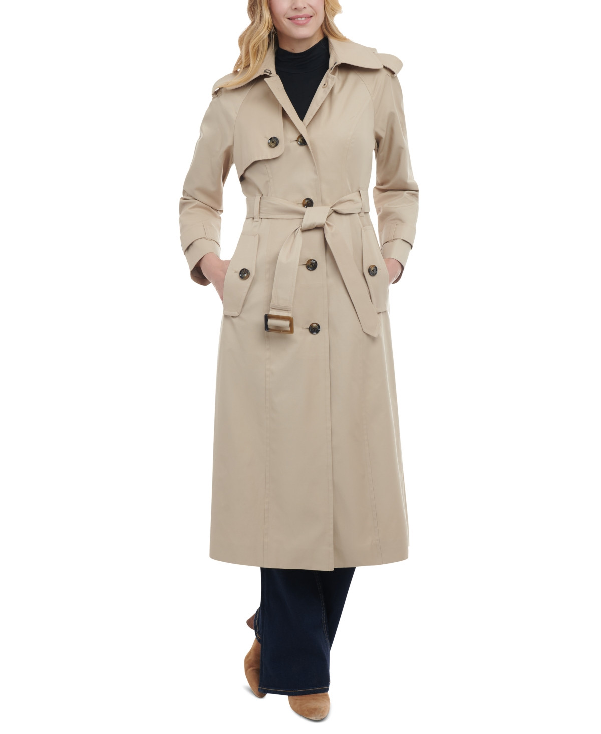 London Fog Women's Single-Breasted Hooded Maxi Trench Coat | Macys (US)