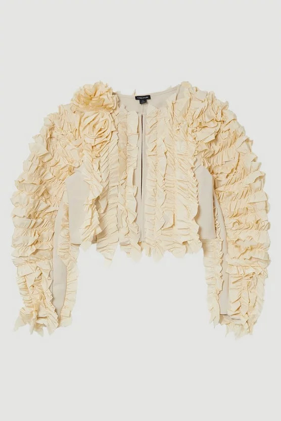 Figure Form Bandage Knit Woven Rosette Detail Jacket | Karen Millen US