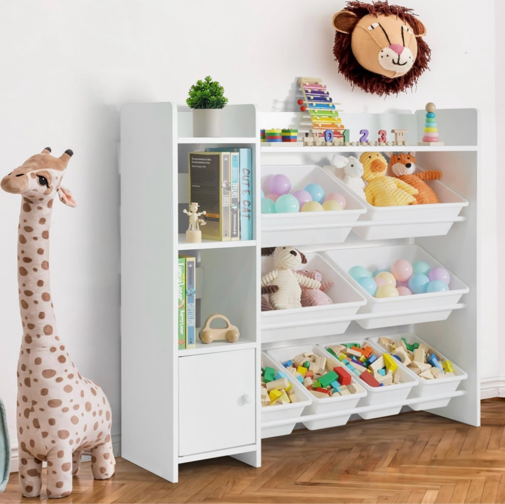 Toy Organizer with 8 White Plastic Bins, Storage Cabinet for Messy Items or Books, Perfect Toy Storage Solution, for Toddler Room Organizers and Storage, Toy Organizers and Storage Bins

#LTKFamily #LTKBaby #LTKKids