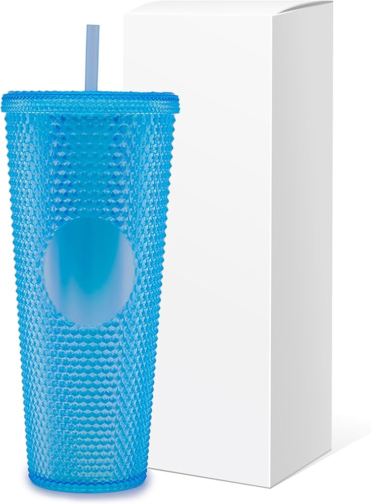 24oz Iridescent Studded Double-Wall Plastic Tumbler with Lid, Straw - Ideal for DIY Customization... | Amazon (US)