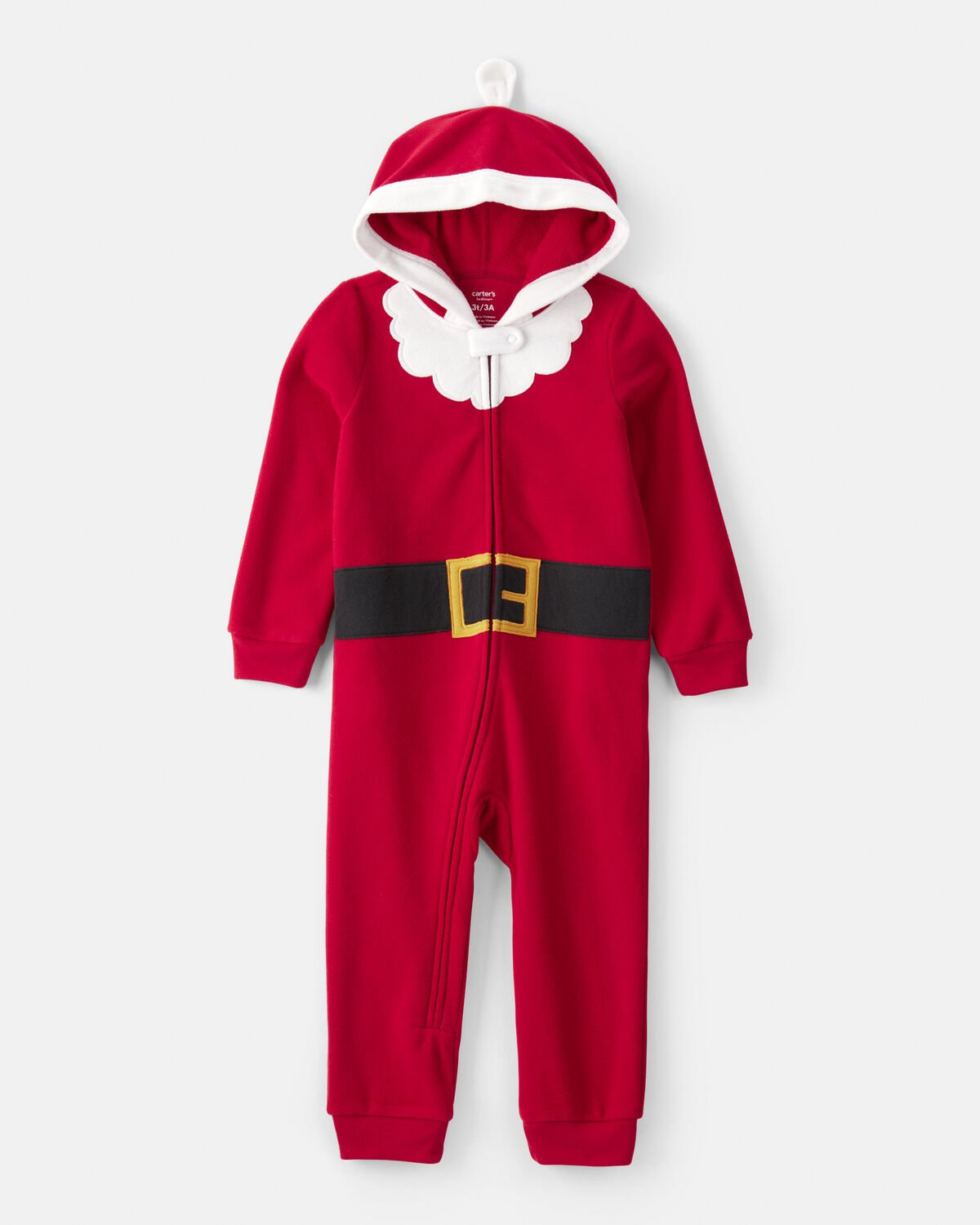 Toddler Santa Fleece Hooded Zip-Up 1-Piece Pajama Jumpsuit - Red | Carter's Inc