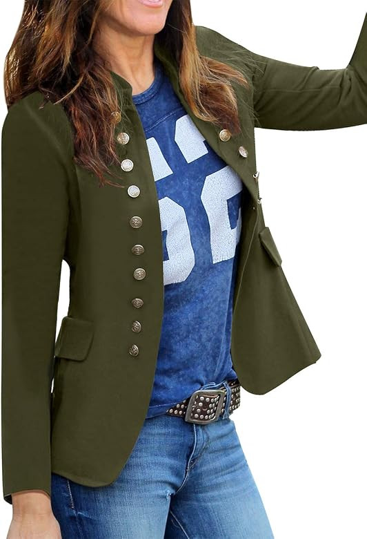 luvamia Women's Open Front Long Sleeves Work Blazer Casual Buttons Jacket Suit | Amazon (US)