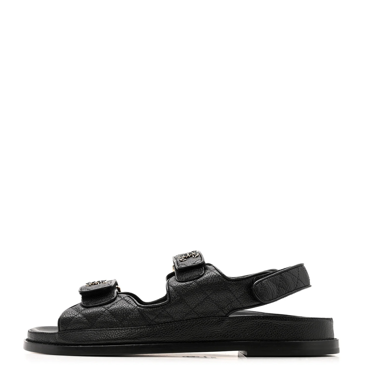 Chanel Grained Calfskin Velcro Dad Sandals 39.5 Black 1831300 | FASHIONPHILE (US)