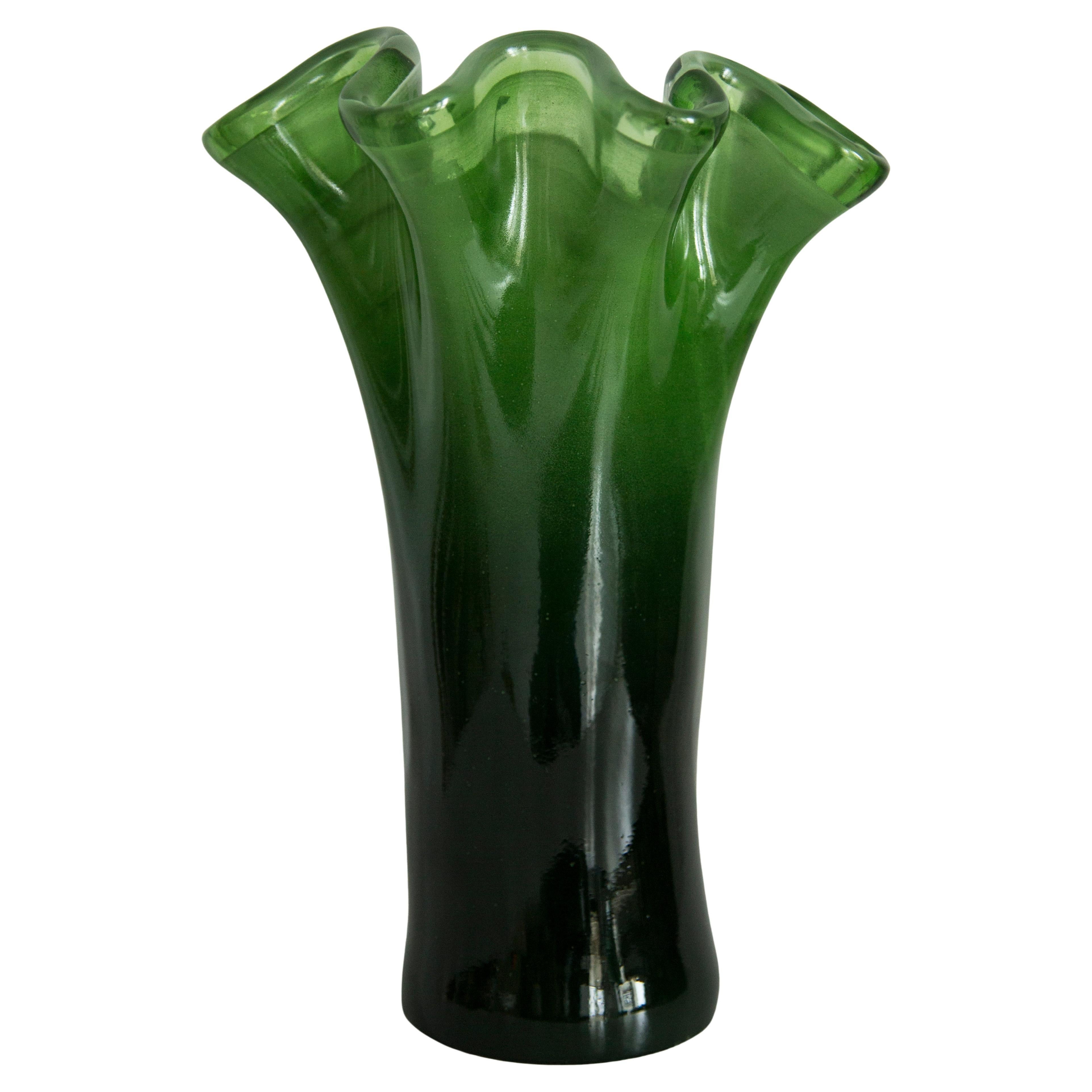 Mid Century Vintage Dark Green Murano Glass Vase, Italy, 2000s | 1stDibs