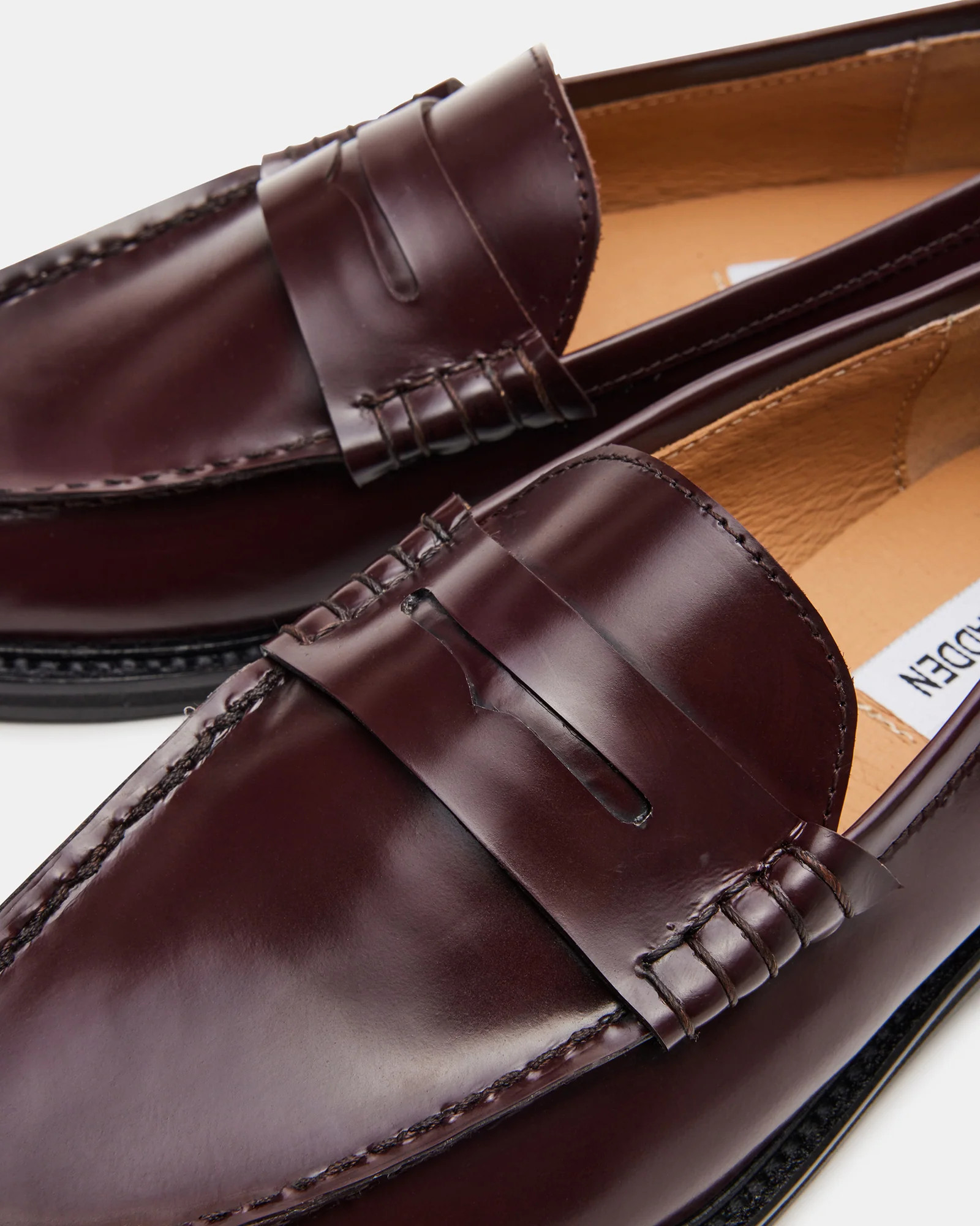 MADISON Burgundy Box Leather Women's Penny Loafer | Steve Madden (US)