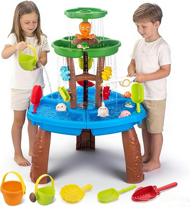 Water Table for Toddlers with Fishing Game Set 3-Tier Kids Sand Water Table Sensory Outdoor Toys ... | Amazon (US)